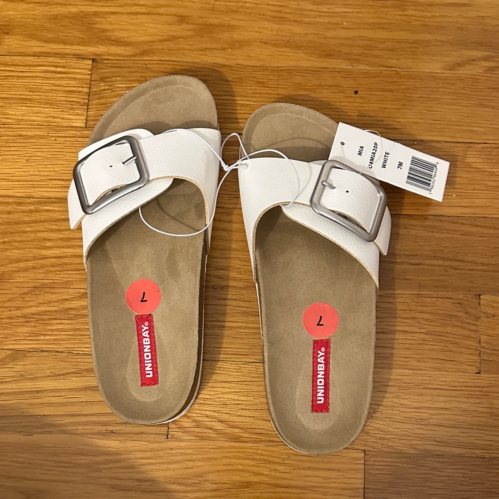 UNIONBAY Women's White Slide Sandals with Buckle